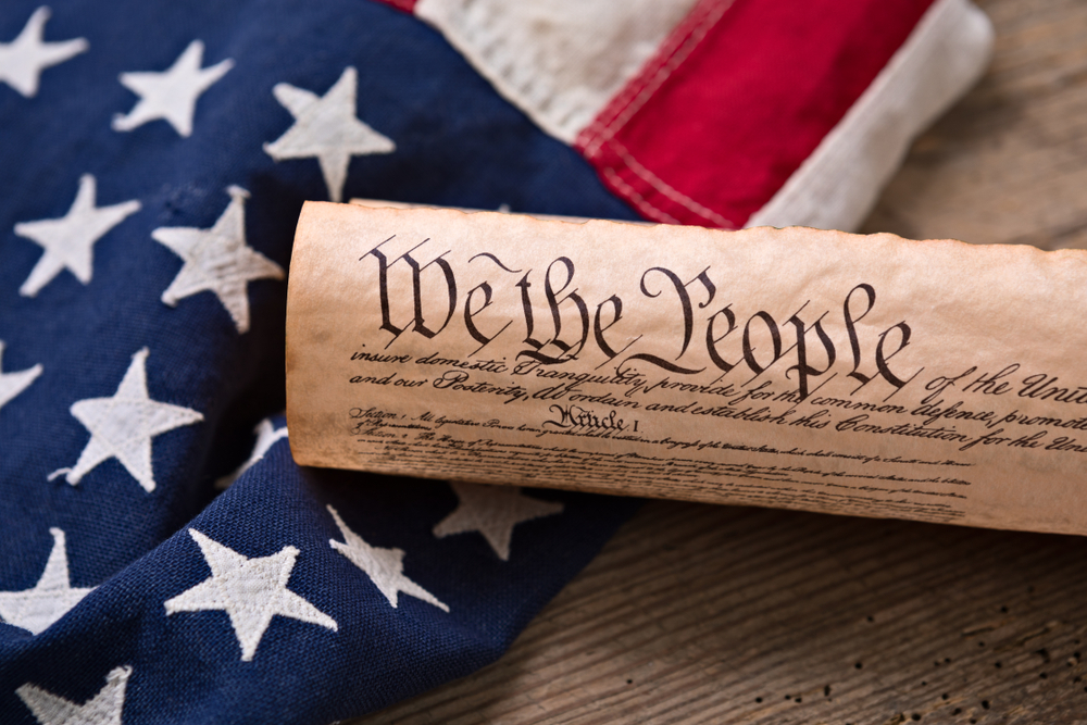 United,States,Constitution,,Rolled,In,A,Scroll,On,A,Vintage